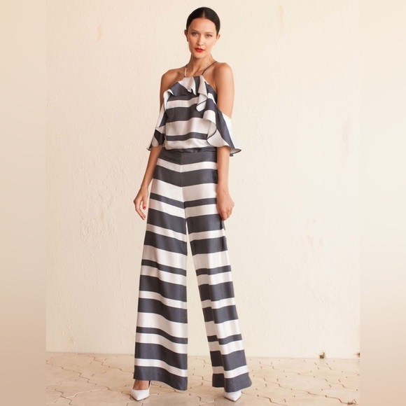 Trina Turk Pant Stripped Wide Leg Navy White Women’s 4 - Picture 2 of 13